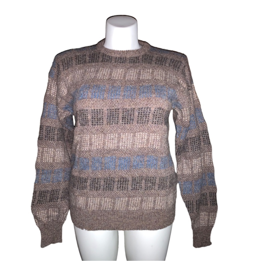 Vintage Michael Jordan Men’s Wool Sweater L Brown Blue Checked Knit Pullover